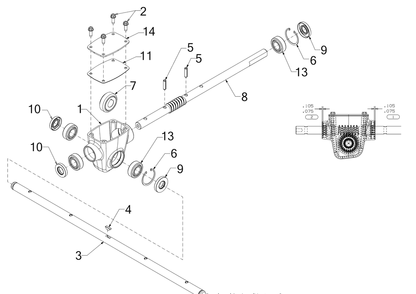Auger Gearbox Assembly Diagram and Parts List for 3X26-INCHTRAC (31AH7DVX710)(2019) Cub Cadet Snow Blower